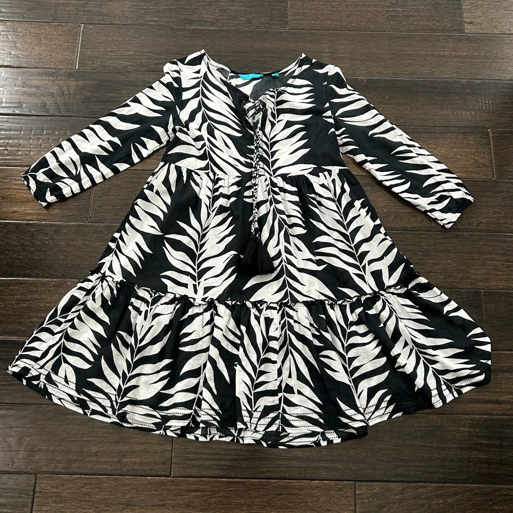Tori Richard Honolulu Dress Womens XS Tiered Foliage Black White 3/4 Sleeves